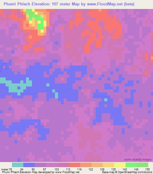 Phumi Phlach,Cambodia Elevation Map