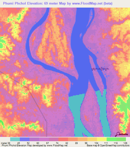 Phumi Phchol,Cambodia Elevation Map