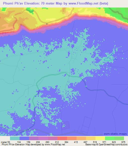Phumi Ph'av,Cambodia Elevation Map