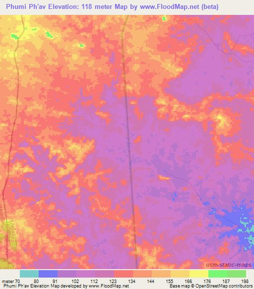 Phumi Ph'av,Cambodia Elevation Map