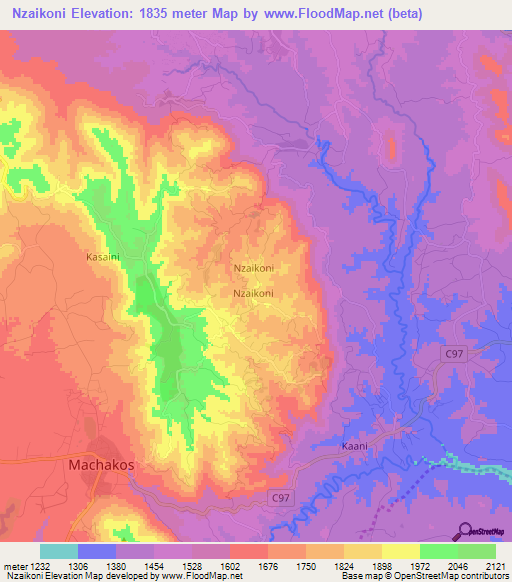 Nzaikoni,Kenya Elevation Map