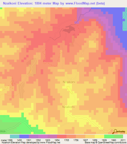 Nzaikoni,Kenya Elevation Map