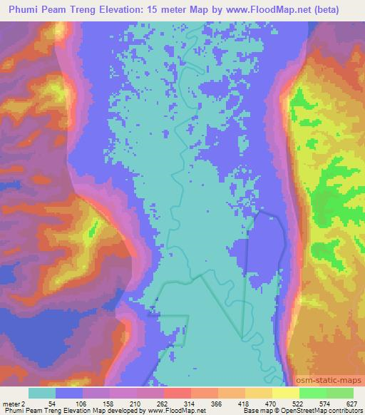 Phumi Peam Treng,Cambodia Elevation Map