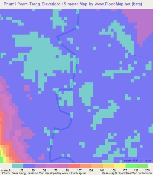 Phumi Peam Treng,Cambodia Elevation Map