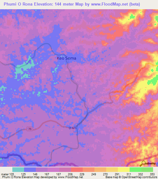 Phumi O Rona,Cambodia Elevation Map