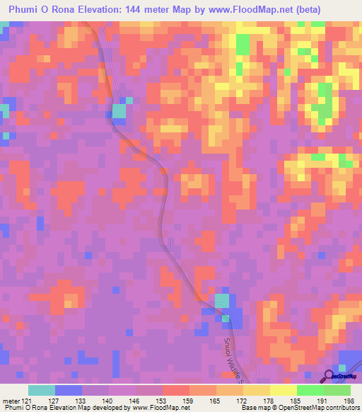 Phumi O Rona,Cambodia Elevation Map