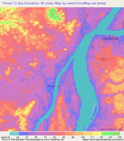 Phumi O Rey,Cambodia Elevation Map