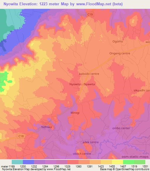 Nyowita,Kenya Elevation Map