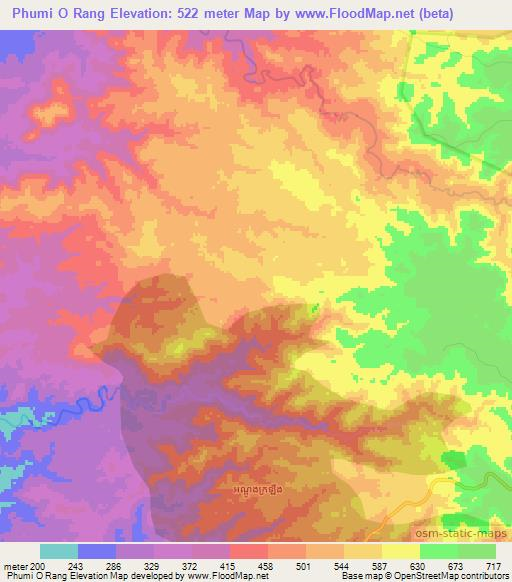 Phumi O Rang,Cambodia Elevation Map