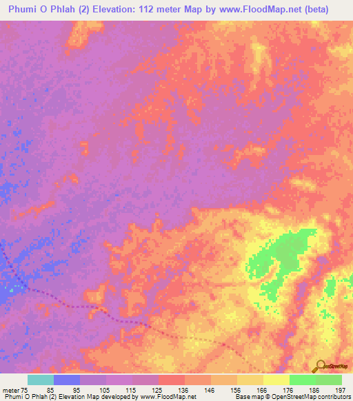 Phumi O Phlah (2),Cambodia Elevation Map