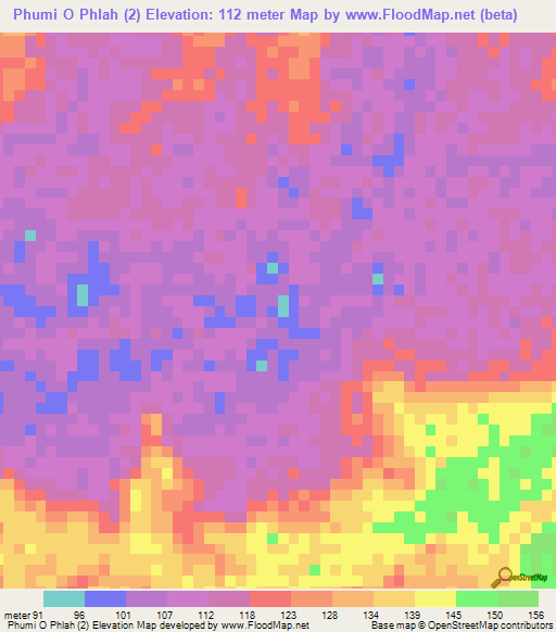 Phumi O Phlah (2),Cambodia Elevation Map