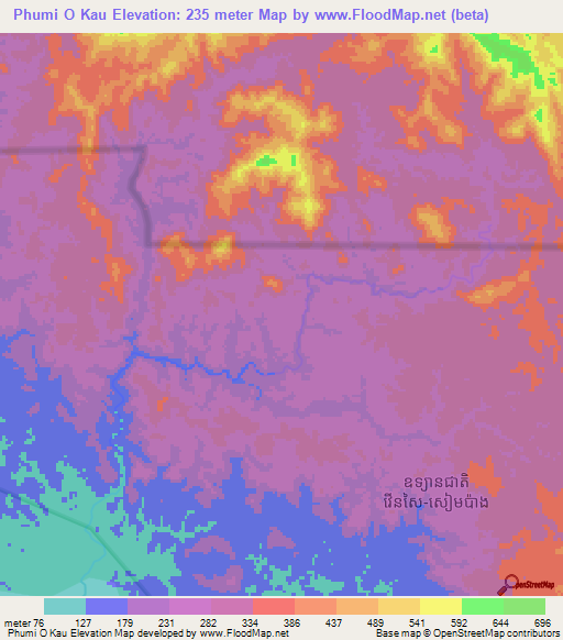 Phumi O Kau,Cambodia Elevation Map
