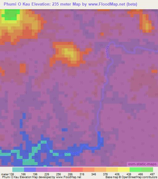 Phumi O Kau,Cambodia Elevation Map