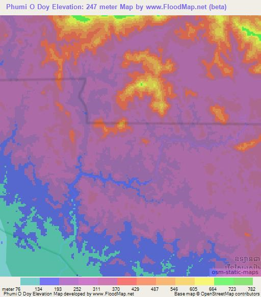 Phumi O Doy,Cambodia Elevation Map