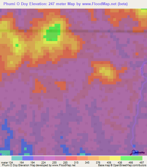 Phumi O Doy,Cambodia Elevation Map