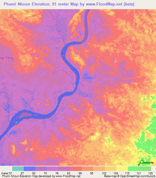 Phumi Nhoun,Cambodia Elevation Map