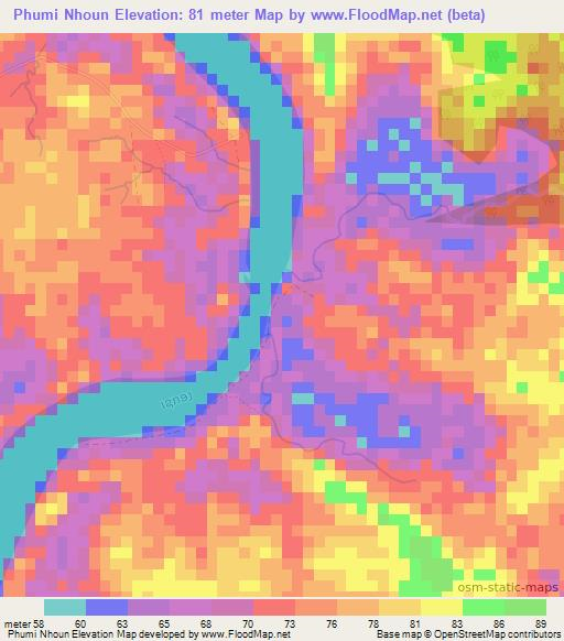 Phumi Nhoun,Cambodia Elevation Map