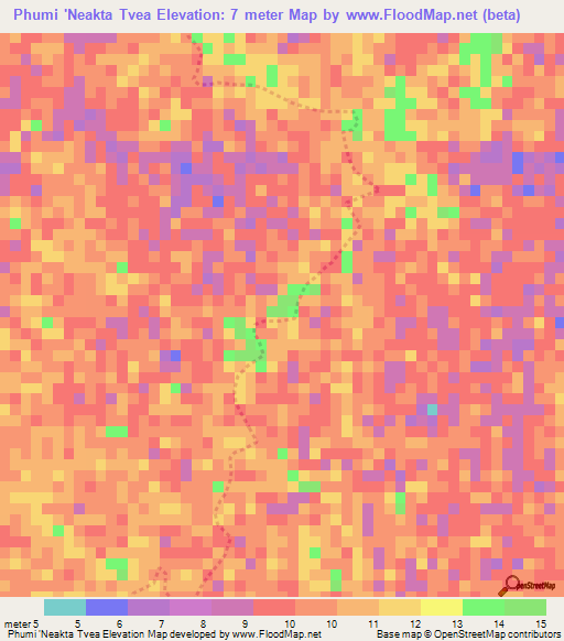 Phumi 'Neakta Tvea,Cambodia Elevation Map