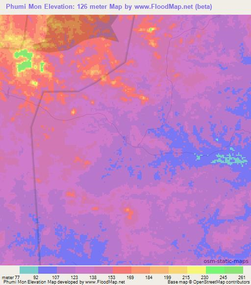 Phumi Mon,Cambodia Elevation Map