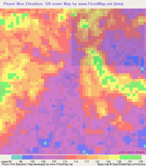Phumi Mon,Cambodia Elevation Map