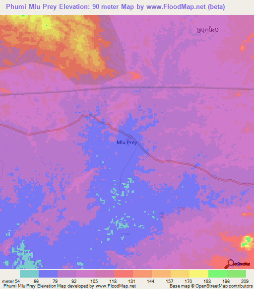 Phumi Mlu Prey,Cambodia Elevation Map