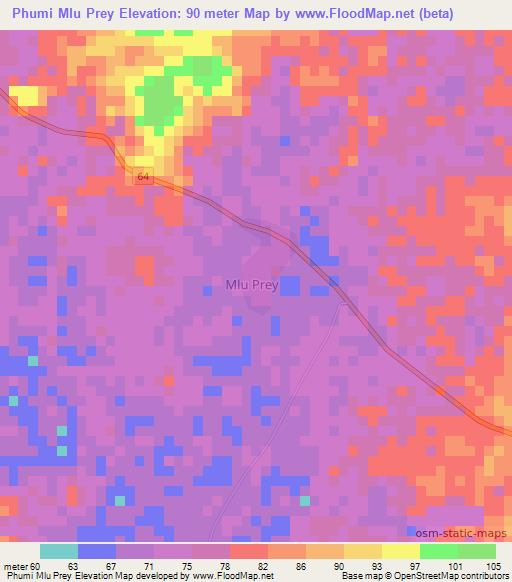 Phumi Mlu Prey,Cambodia Elevation Map