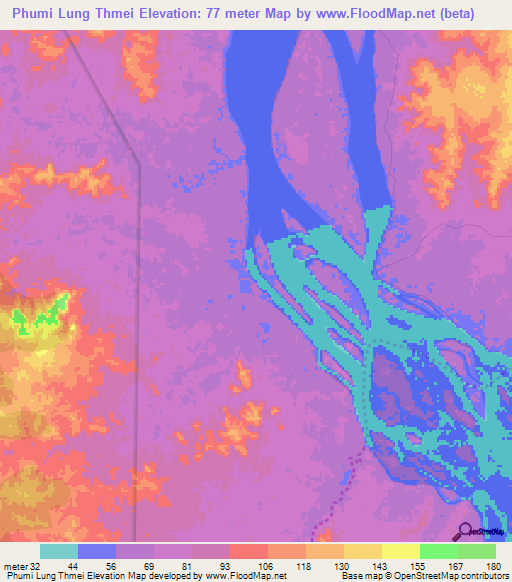 Phumi Lung Thmei,Cambodia Elevation Map