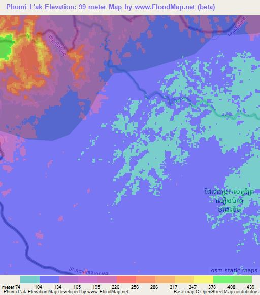 Phumi L'ak,Cambodia Elevation Map
