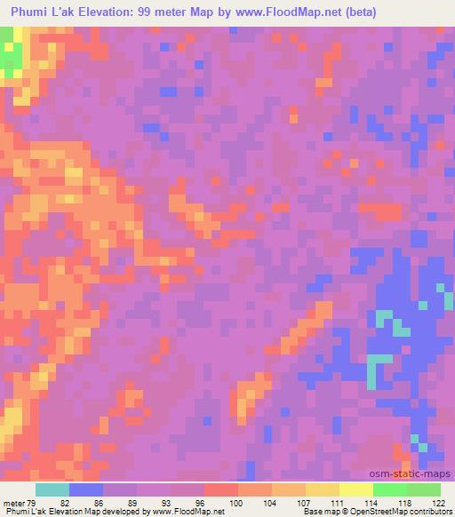Phumi L'ak,Cambodia Elevation Map