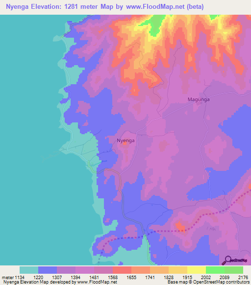 Nyenga,Kenya Elevation Map
