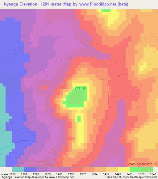 Nyenga,Kenya Elevation Map