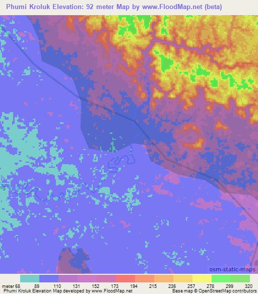 Phumi Kroluk,Cambodia Elevation Map