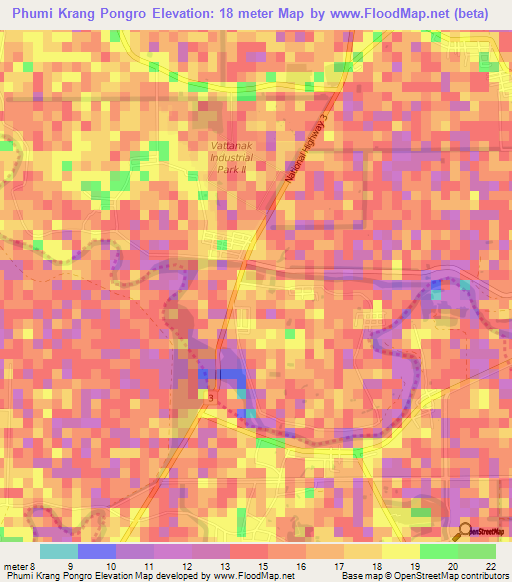 Phumi Krang Pongro,Cambodia Elevation Map