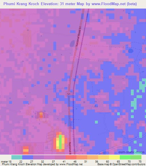 Phumi Krang Kroch,Cambodia Elevation Map