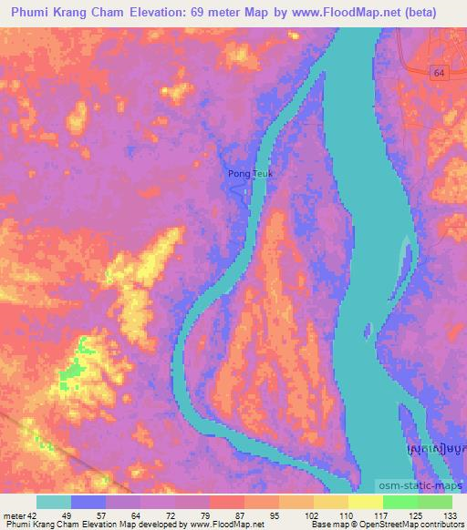 Phumi Krang Cham,Cambodia Elevation Map