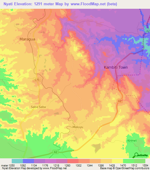 Nyati,Kenya Elevation Map