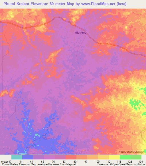 Phumi Kralaot,Cambodia Elevation Map