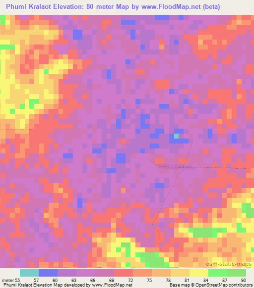 Phumi Kralaot,Cambodia Elevation Map