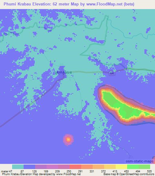 Phumi Krabau,Cambodia Elevation Map