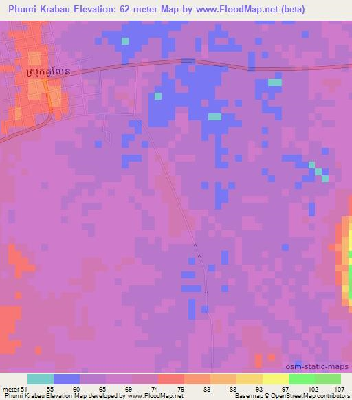 Phumi Krabau,Cambodia Elevation Map