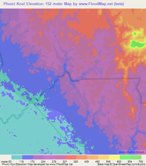 Phumi Koul,Cambodia Elevation Map