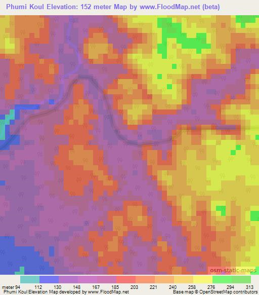 Phumi Koul,Cambodia Elevation Map
