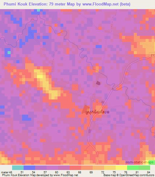 Phumi Kouk,Cambodia Elevation Map