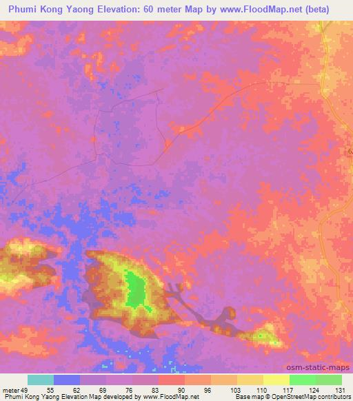 Phumi Kong Yaong,Cambodia Elevation Map