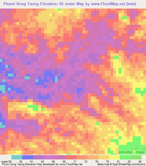 Phumi Kong Yaong,Cambodia Elevation Map