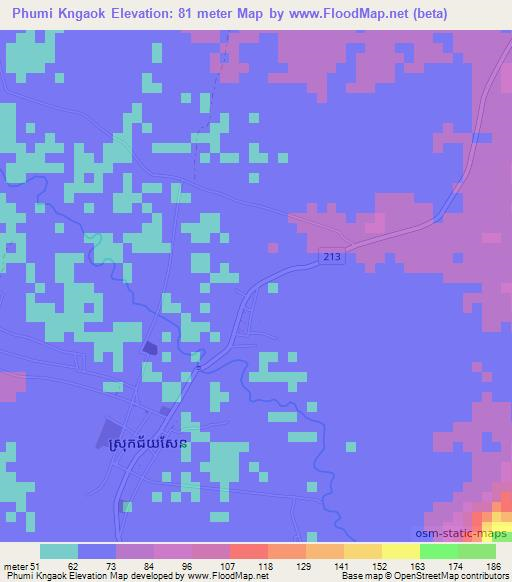 Phumi Kngaok,Cambodia Elevation Map