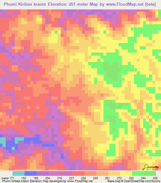 Phumi Kiribas kraom,Cambodia Elevation Map