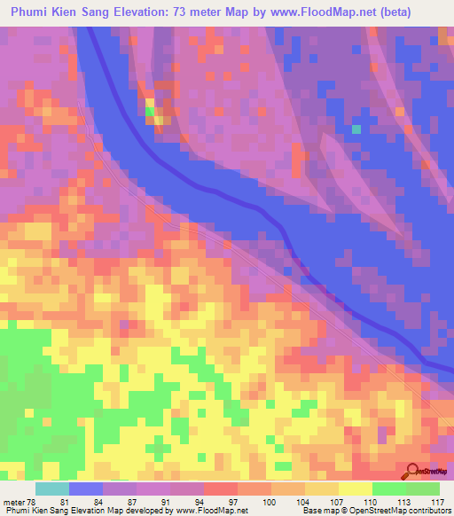 Phumi Kien Sang,Cambodia Elevation Map
