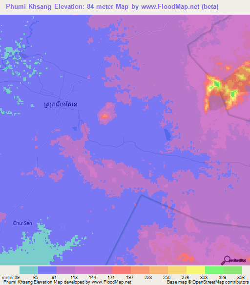 Phumi Khsang,Cambodia Elevation Map