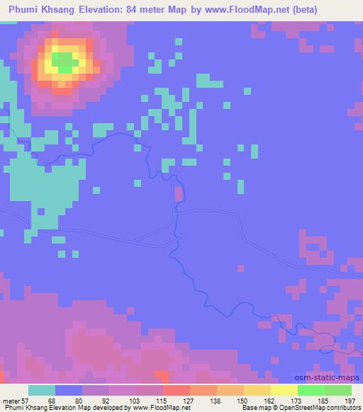 Phumi Khsang,Cambodia Elevation Map